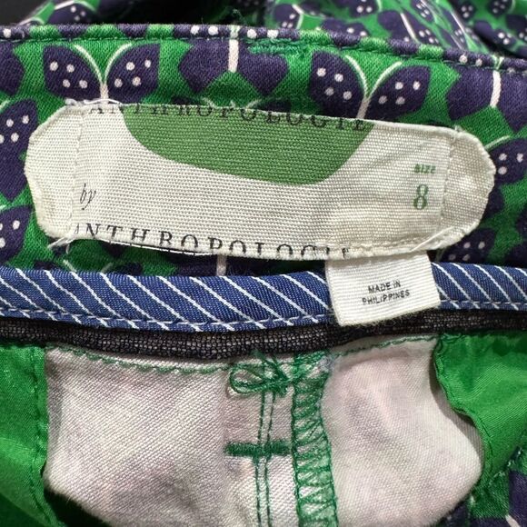 Anthropologie Essentials Butterfly Green Blue Trousers Pants Women’s 8 - Picture 7 of 8